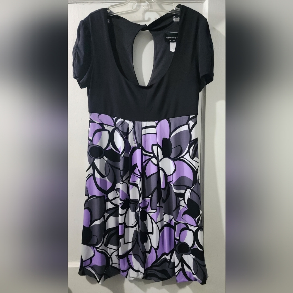 Connected Apparel Black and Purple Floral Mini Dress